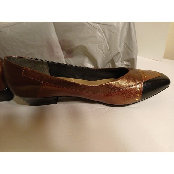 80s Selby Comfort Flex Colorblock Browns/Black Leather Gold Dots Low Heel 9.5 - Picture 6 of 16